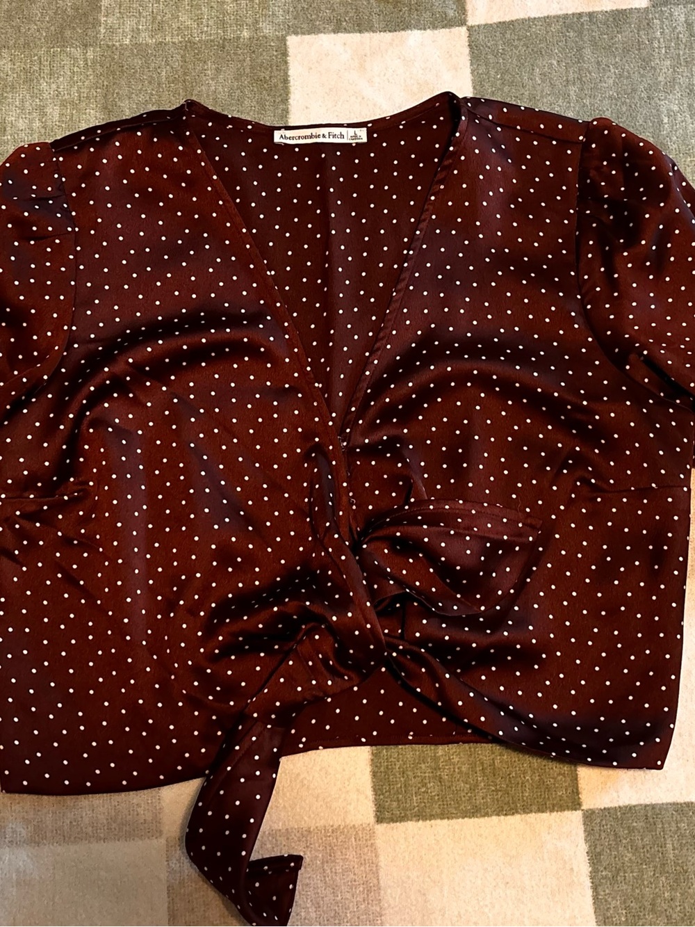 Abercrombie & Fitch Brown Polka Dot Tie-Front Crop Top